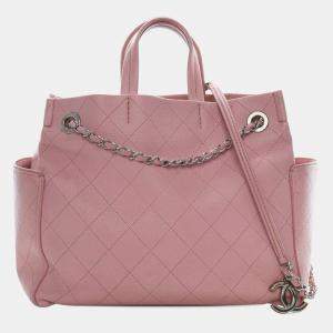 Pre Owned Chanel Pink Small Quilted Caviar CC Pocket Tote