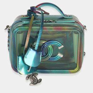 Pre Owned Chanel Green Iridescent PVC Small Filigree Vanity Case
