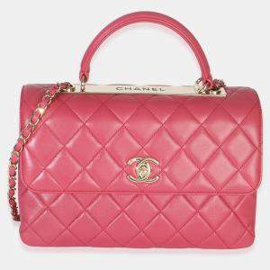 Pre Owned Chanel Pink Quilted Lambskin Medium Trendy CC Flap Dual Handle Bag