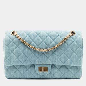 مملوكة مسبقًا Chanel Blue Quilted Denim Reissue 2.55 Double Flap 226