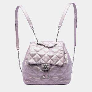 Pre Owned Chanel Pink Quilted Iridescent Calfskin Ground Control Flap Backpack