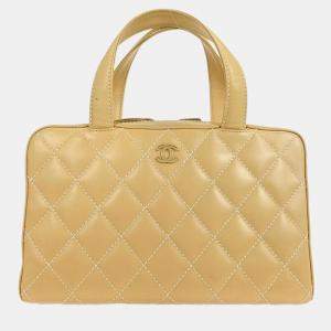 Pre Owned Chanel Beige Calfskin Wild Stitch Handbag