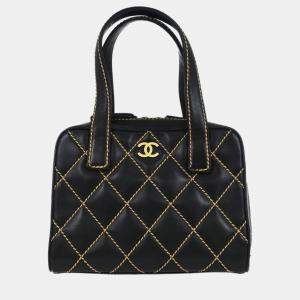 Pre Owned Chanel Black Calfskin Wild Stitch Handbag