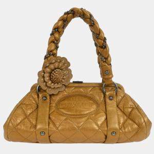 Pre Owned Chanel Gold Lambskin Handbag