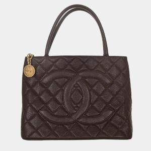 Pre Owned Chanel Brown Calfskin Medallion Tote Handbag