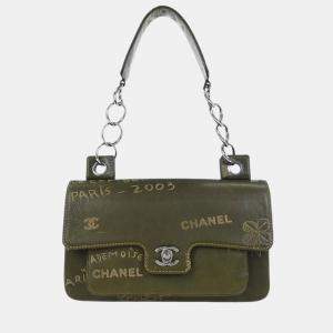 Pre Owned Chanel Green Lambskin Handbag