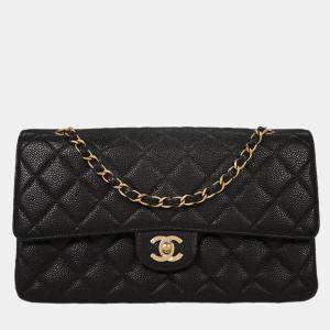 Pre Owned Chanel Black Calfskin Double Flap Shoulder Bag