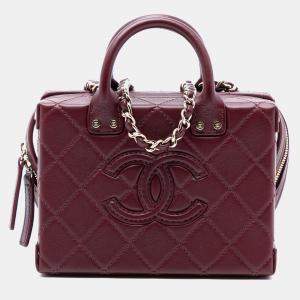 Pre Owned Chanel Red Small CC Quilted Calfskin Top Handle Convertible Vanity Case