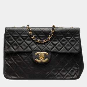 Pre Owned Chanel Black Maxi XL Classic Lambskin Single Flap