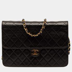 Pre Owned Chanel Black Medium CC Quilted Lambskin Single Flap