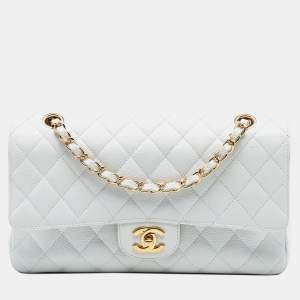 مملوكة مسبقًا Chanel White Medium Classic Caviar Double Flap