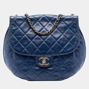 مملوكة مسبقًا Chanel Blue Medium Quilted Aged Calfskin Bubble CC Flap