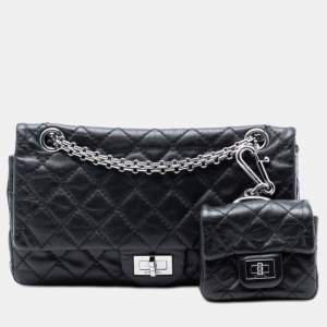 مملوكة مسبقًا Chanel Black Quilted Aged Calfskin Reissue 2.55 Double Flap 225 with Mini Pouch