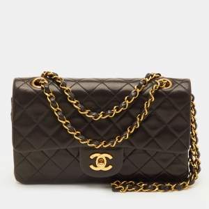 Pre Owned حقيبة شانيل "كلاسيك" قلاب مزدوج جلد مبطن أسود صغيرة