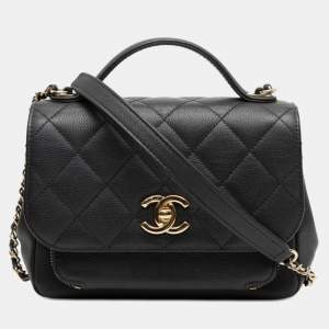 مملوكة مسبقًا Chanel Coco Mark Matelasse Business Affinity Handbag Top Handle/Shoulder Bag Black Caviar Skin