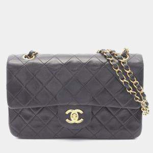 مملوكة مسبقًا Chanel Matelasse Double Flap Shoulder Bag In Lambskin Leather Black