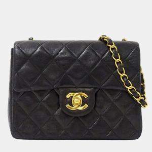 Pre Owned Chanel Mini Matelasse Shoulder Bag In Black Lambskin