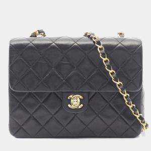 Pre Owned Chanel Mini Matelasse 20 Shoulder Bag Lambskin Leather Black