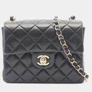 Pre Owned Chanel Mini Matelasse Shoulder Bag Lambskin Leather Black
