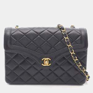 Pre Owned Chanel Matelasse Shoulder Bag Lambskin Leather Black