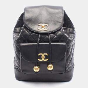 Pre Owned Chanel Matelasse Backpack Bag In Lambskin Leather Black