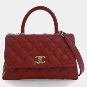 Pre Owned Chanel Small Red Caviar Coco Handle Bag