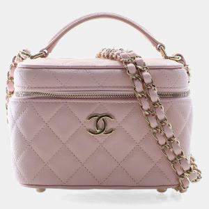 Pre Owned Chanel Mini Pink Caviar CC Top Handle Vanity Case With Chain