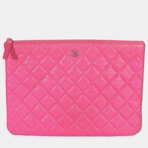 Pre Owned Chanel Pink Quilted Lambskin Medium Casino Beauty CC Cosmetic Case