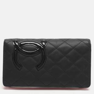 Pre Owned Chanel Cambon Ligne Black Quilted Leather Bifold Wallet
