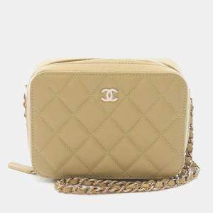 مملوكة مسبقًا حقيبة كتف شانيل كشاف كاميرا ميني جلد العجل بيج