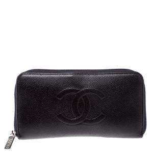 Chanel Purple Leather Timeless L Gusset Zip Around Wallet