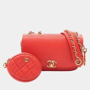 مملوكة مسبقًا Chanel Multi Pouching Small Red Lambskin Leather Shoulder Bag
