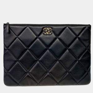 Pre Owned Chanel 19 Black Leather Clutch Large AP0952