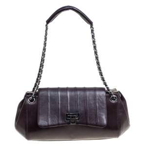 Pre Owned Chanel Dark Brown Vertical Quilted Leather Accordion Flap Bag