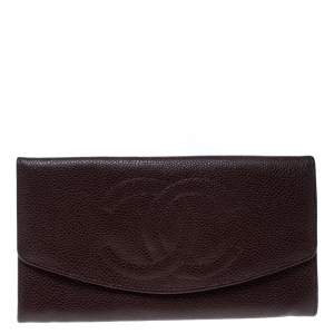 Chanel Maroon Leather CC Timeless Vintage Wallet 