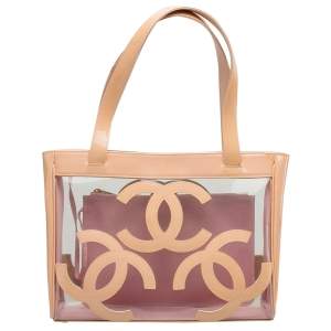 مملوكة مسبقًا Chanel Peach PVC and Patent Leather Medium Triple CC Tote