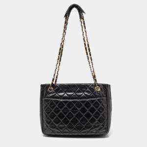 Pre Owned Chanel Black Quilted Leather Vintage Tote