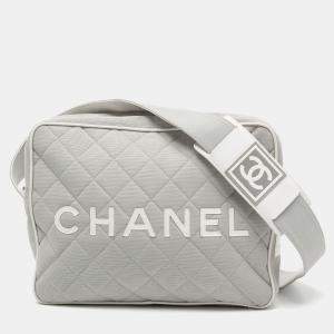 Chanel Light Grey/White Quilted Canvas and Leather Messenger Bag