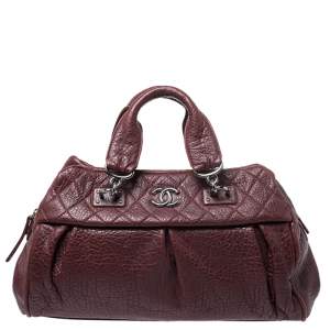 Pre Owned Chanel Maroon Leather Coco Pleats Bowler Bag