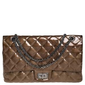 Pre Owned Chanel Brown Quilted Patent Leather Reissue 2.55 Classic 227 Flap Bag