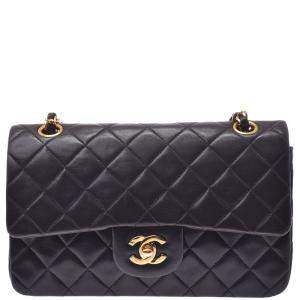 Pre Owned Chanel Black Quilted Lambskin Leather Chain Shoulder Bag