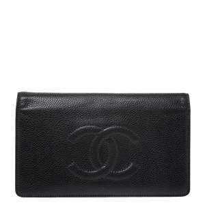 Chanel Dark Grey Caviar Timeless CC L Yen Wallet