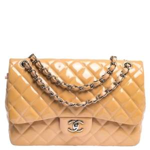 مملوكة مسبقًا Chanel Beige Quilted Patent Leather Jumbo Classic Double Flap Bag