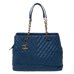 Pre Owned حقيبة شانيل إيرسيدينت زرقاء شيفرون بسلسلة