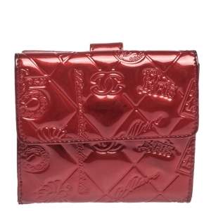 Chanel Red Embossed Quilted Patent Leather French Wallet