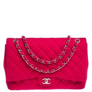 مملوكة مسبقًا حقيبة شانيل "ماكسي كلاسيك" بقلاب واحد جيرسيه مبطن أرجواني