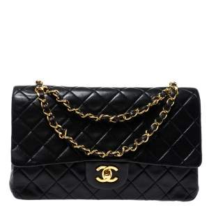 Chanel Black Quilted Leather Medium Vintage Classic Double Flap Bag