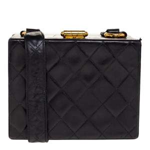 Pre Owned Chanel Black Quilted Leather Vintage Box Bag