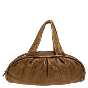 Pre Owned Chanel Golden Brown Quilted Leather Bowler Bag