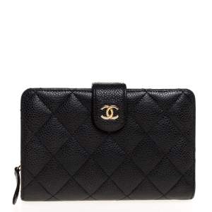 Chanel Black Quilted Caviar Leather L-Zip Wallet